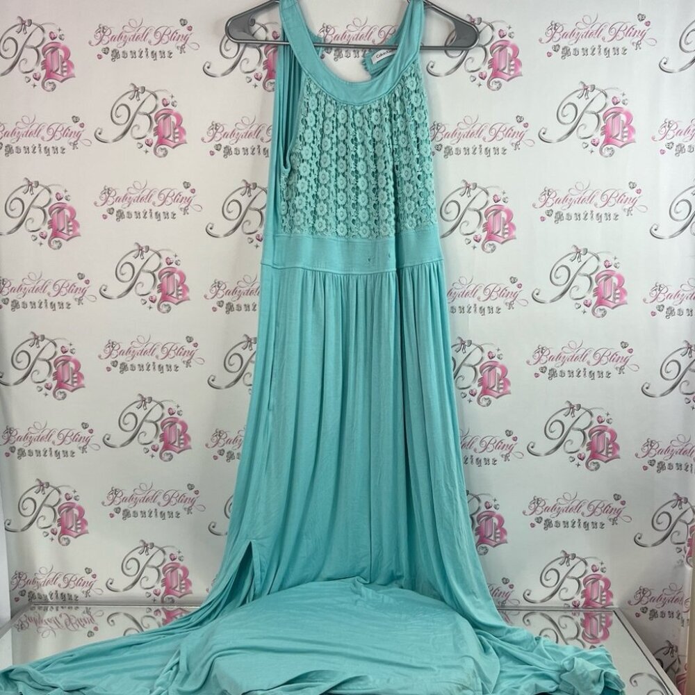 Calvin Klein Teal Maxi Dress with Lace Detail